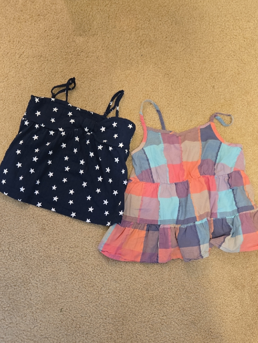 Old Navy Navy Star Tank & Pastel Plaid Ruffle Cami Set
